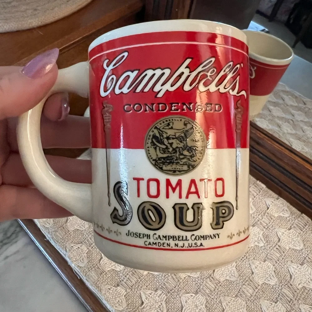 CAMPBELL'S *Vintage* Tomato Soup Ceramic Coffee Mugs White Red Gold‎ Made in USA
